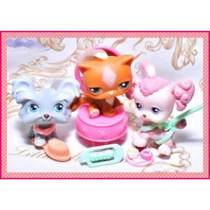 Authentic Littlest Pet Shop LPS #225 #226 #227 Real Hair Poodle Cat Shih Tzu Dog